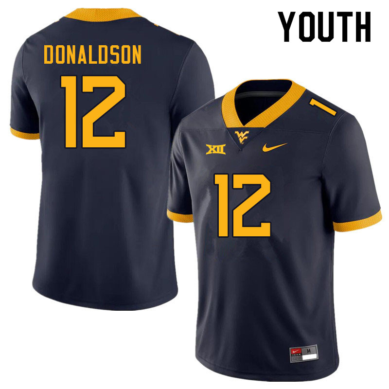 Youth #12 CJ Donaldson West Virginia Mountaineers College Football Jerseys Sale-Navy